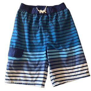 DIP boys size large (12/14) blue striped swim trunks